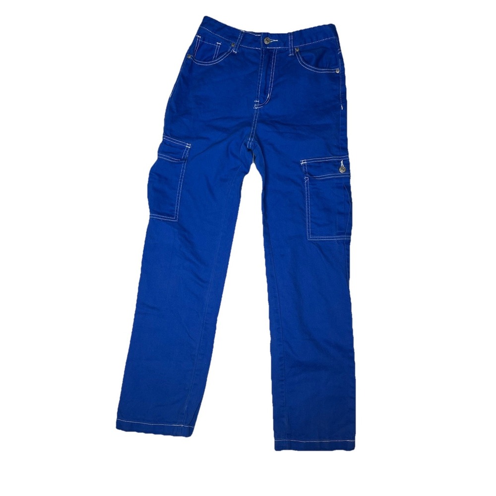 S.O.N.G. Women's High Rise 90s Cargo Pants Blue 5 / 27 Straight Leg Y2K Skater